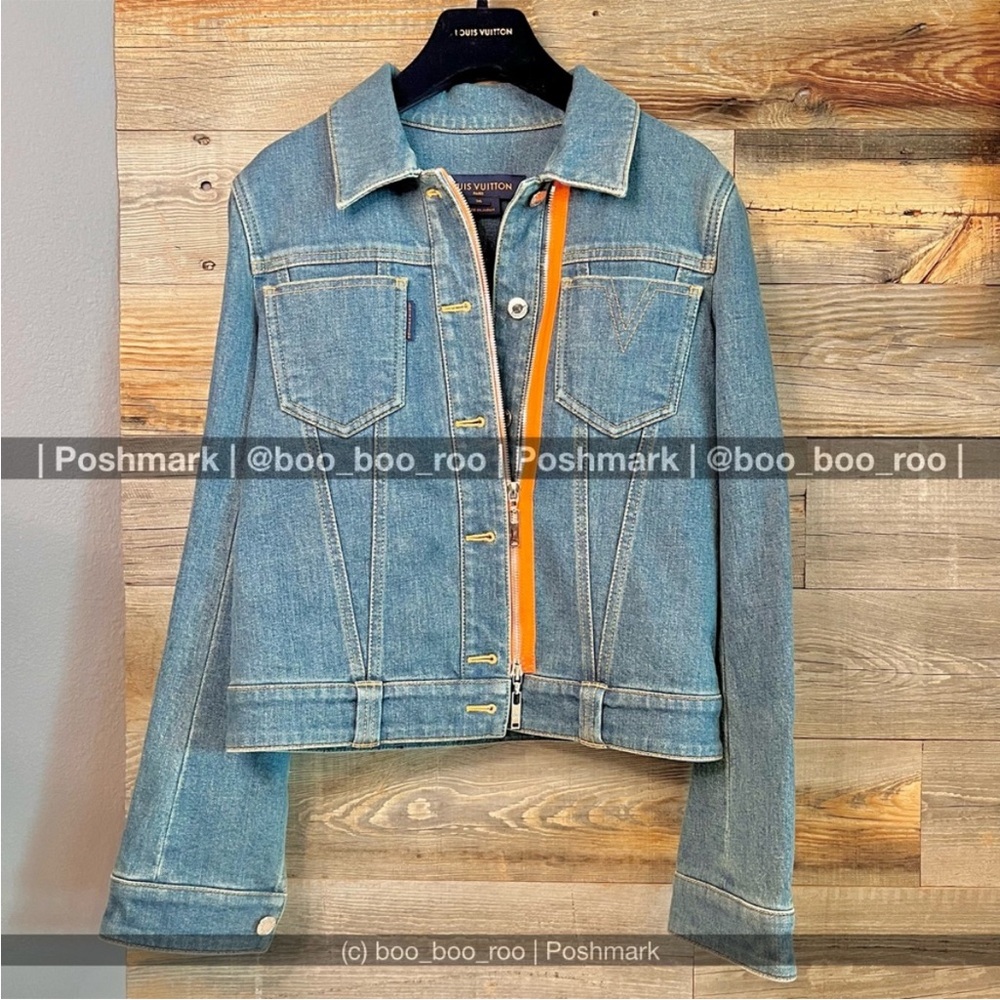 Louis Vuitton Blue Jean Denim Jacket, Silver Hardware, Monogram Patch, Authentic